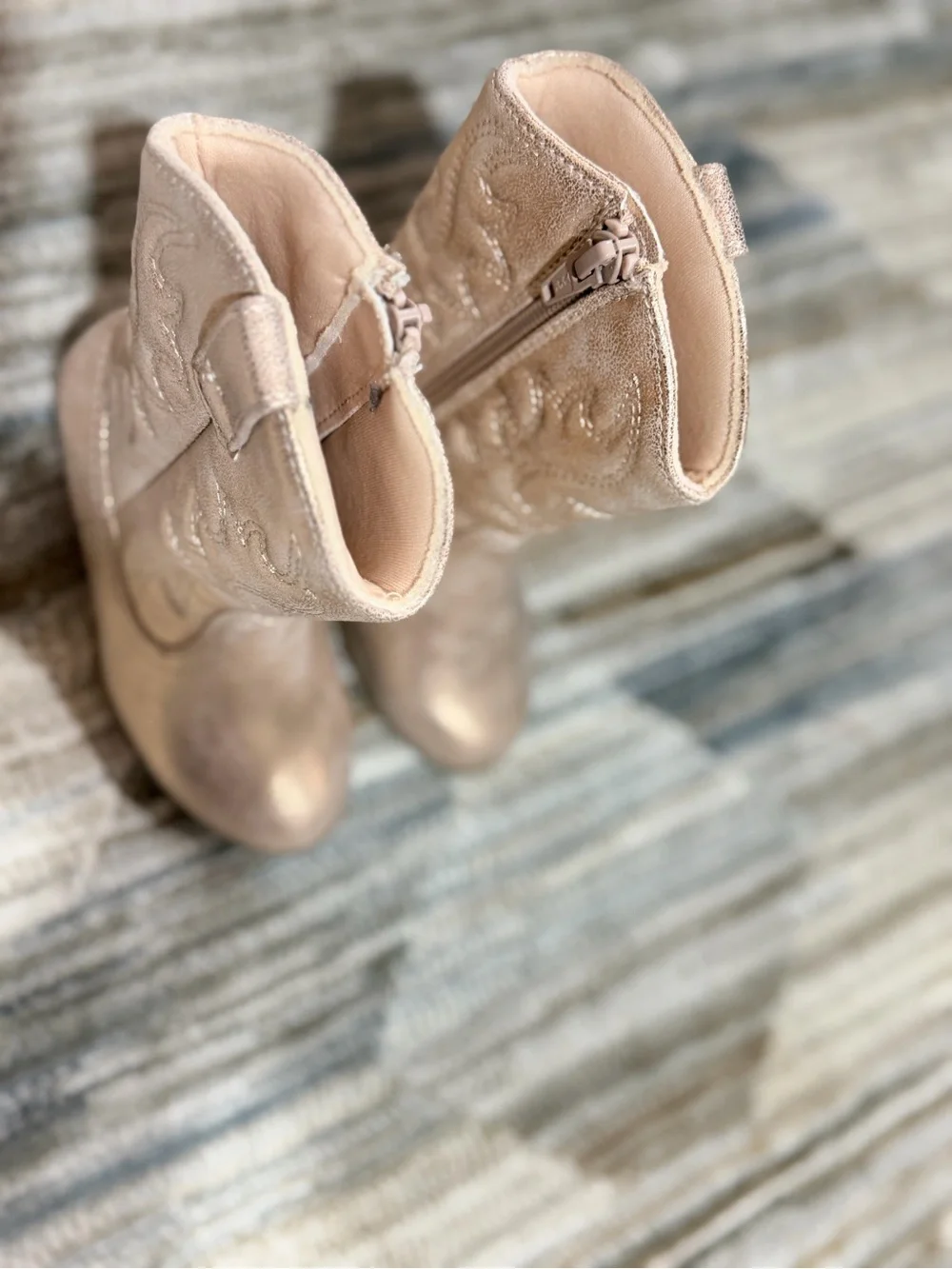 Girls Metallic Blush Cowboy Boots with Side Zip